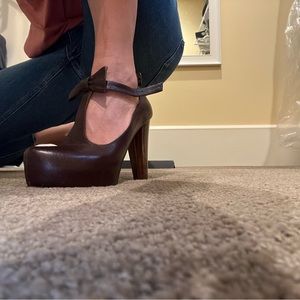 Tibi Brown Leather Platform Ankle Strap - VCUG